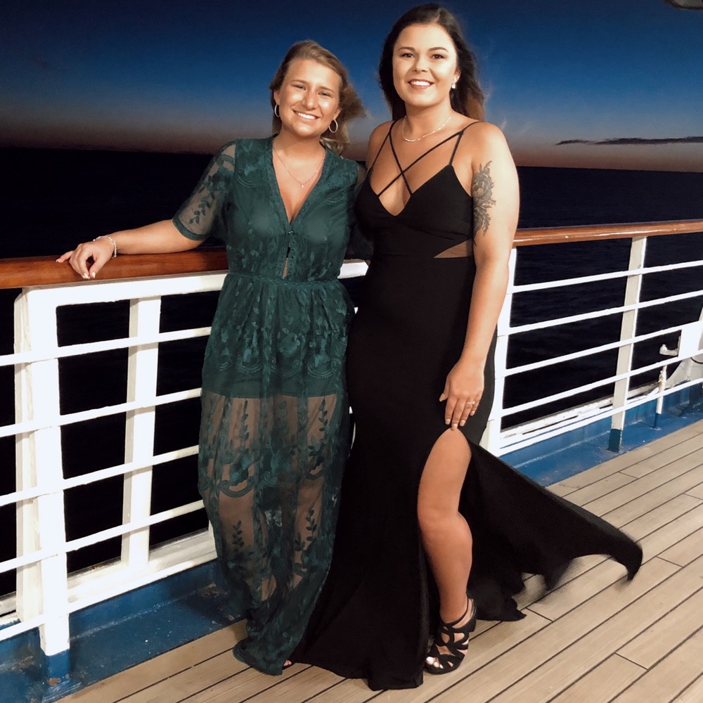 Green lace maxi romper